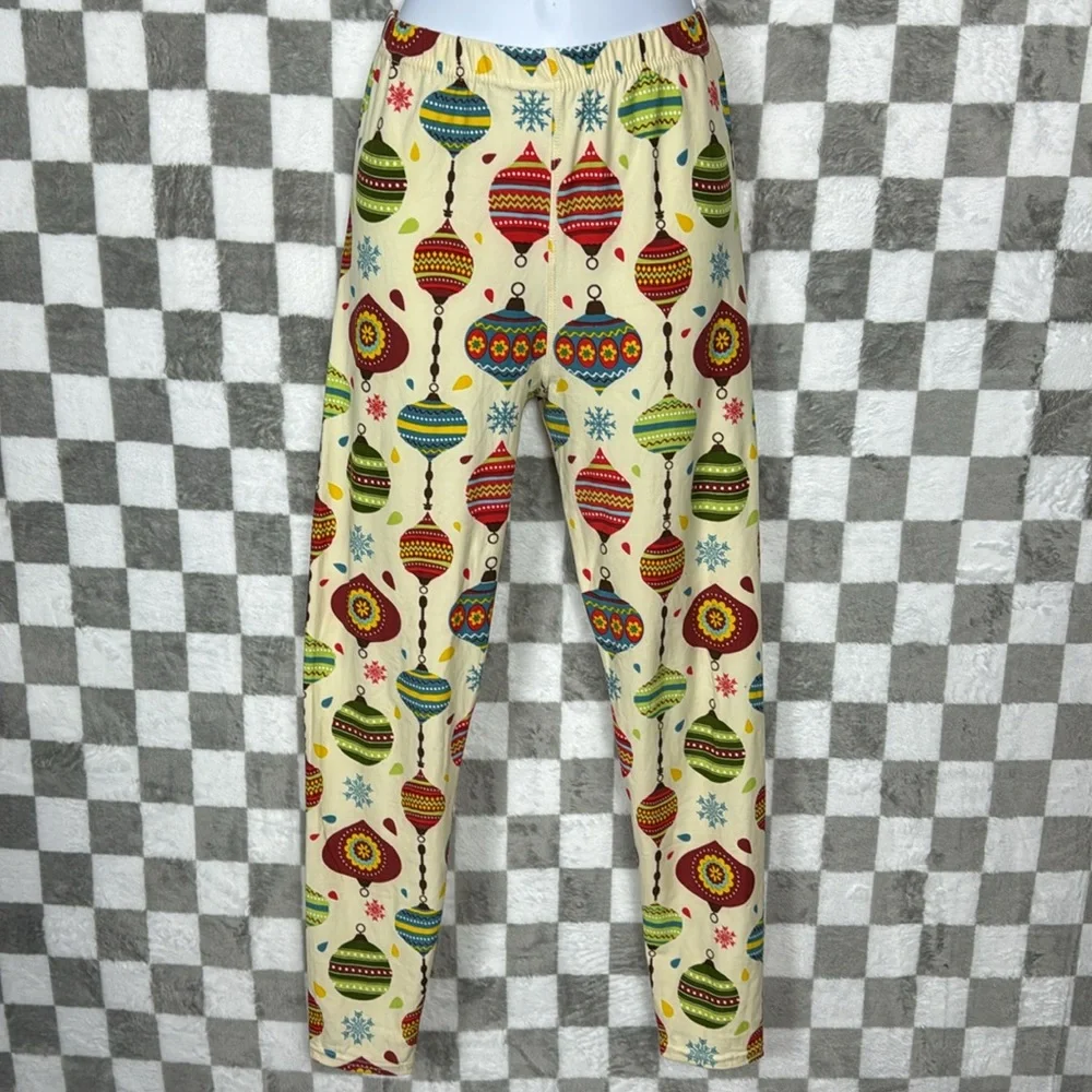 O/S retro print ornament, holiday leggings cream - Picture 3 of 5